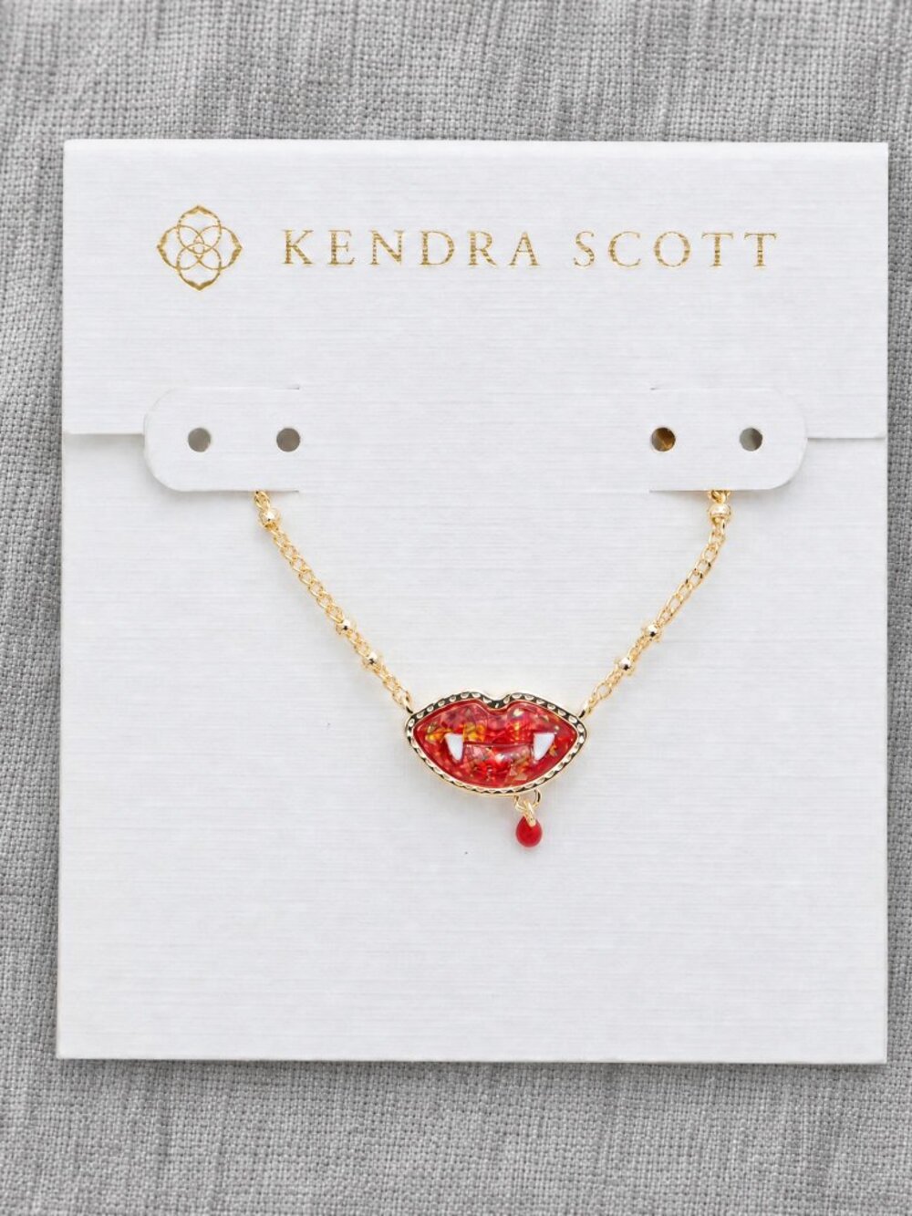 Kendra Scott Vampire Gold Necklace & Red Lab Grown Opal
